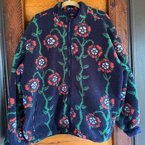 Rowing Blazers XL Floral Print Navy Fleece with Orange Flowers